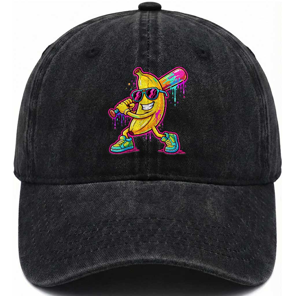 Banana Baseball Drip Washed Cotton Baseball Cap Funny Baseball Drip Ice Cream Kids Youth Boys TS10 Print Your Wear