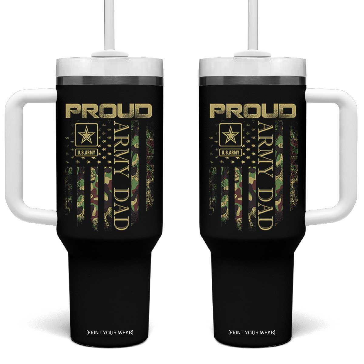 Proud Army Dad Tumbler With Handle Military Father US Army Camo Flag TS10 One Size: 40 oz Black Print Your Wear