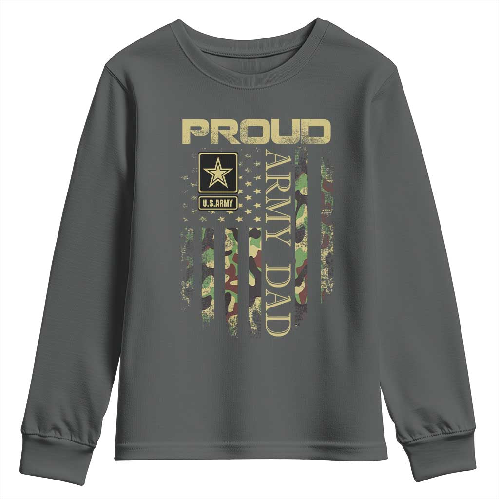 Proud Army Dad Youth Sweatshirt Military Father US Army Camo Flag TS10 Dark Heather Print Your Wear