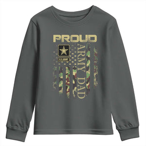 Proud Army Dad Youth Sweatshirt Military Father US Army Camo Flag TS10 Dark Heather Print Your Wear