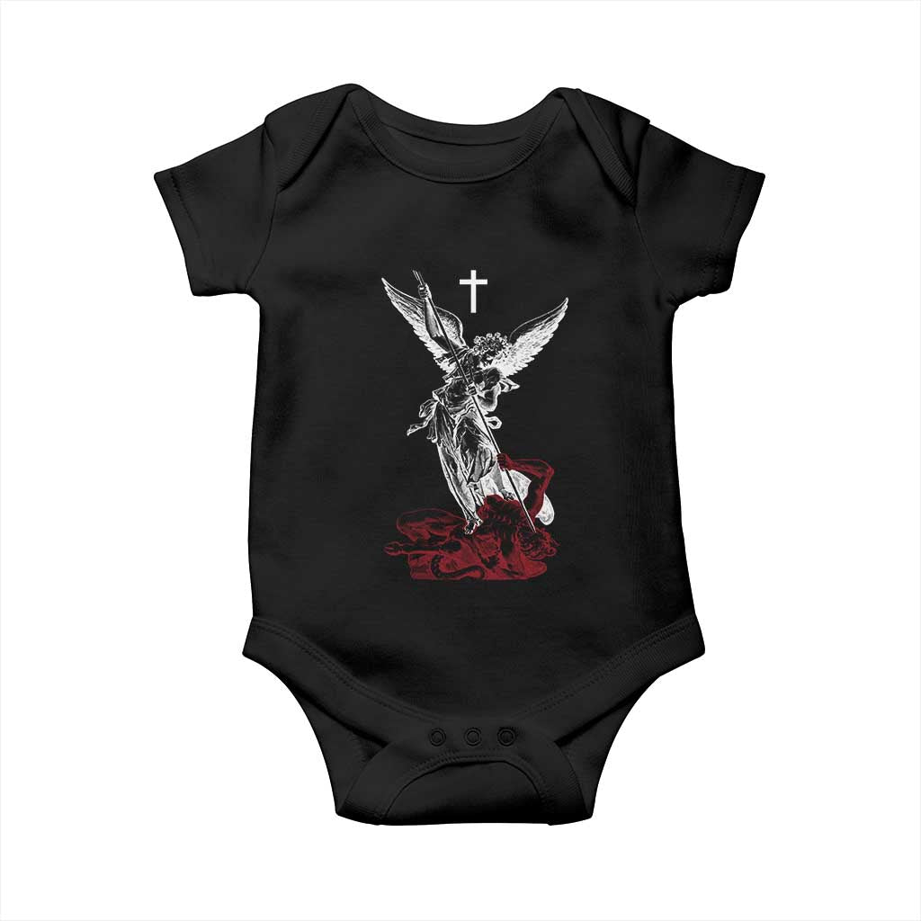 Saint Michael The Archangel Defeating Satan Baby Onesie TS10 Black Print Your Wear
