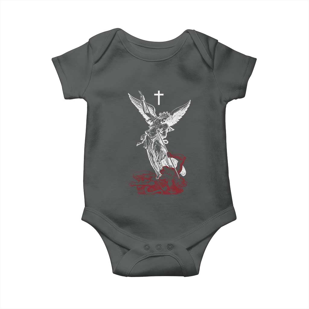 Saint Michael The Archangel Defeating Satan Baby Onesie TS10 Dark Heather Print Your Wear