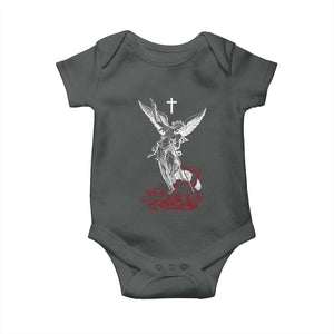 Saint Michael The Archangel Defeating Satan Baby Onesie TS10 Dark Heather Print Your Wear