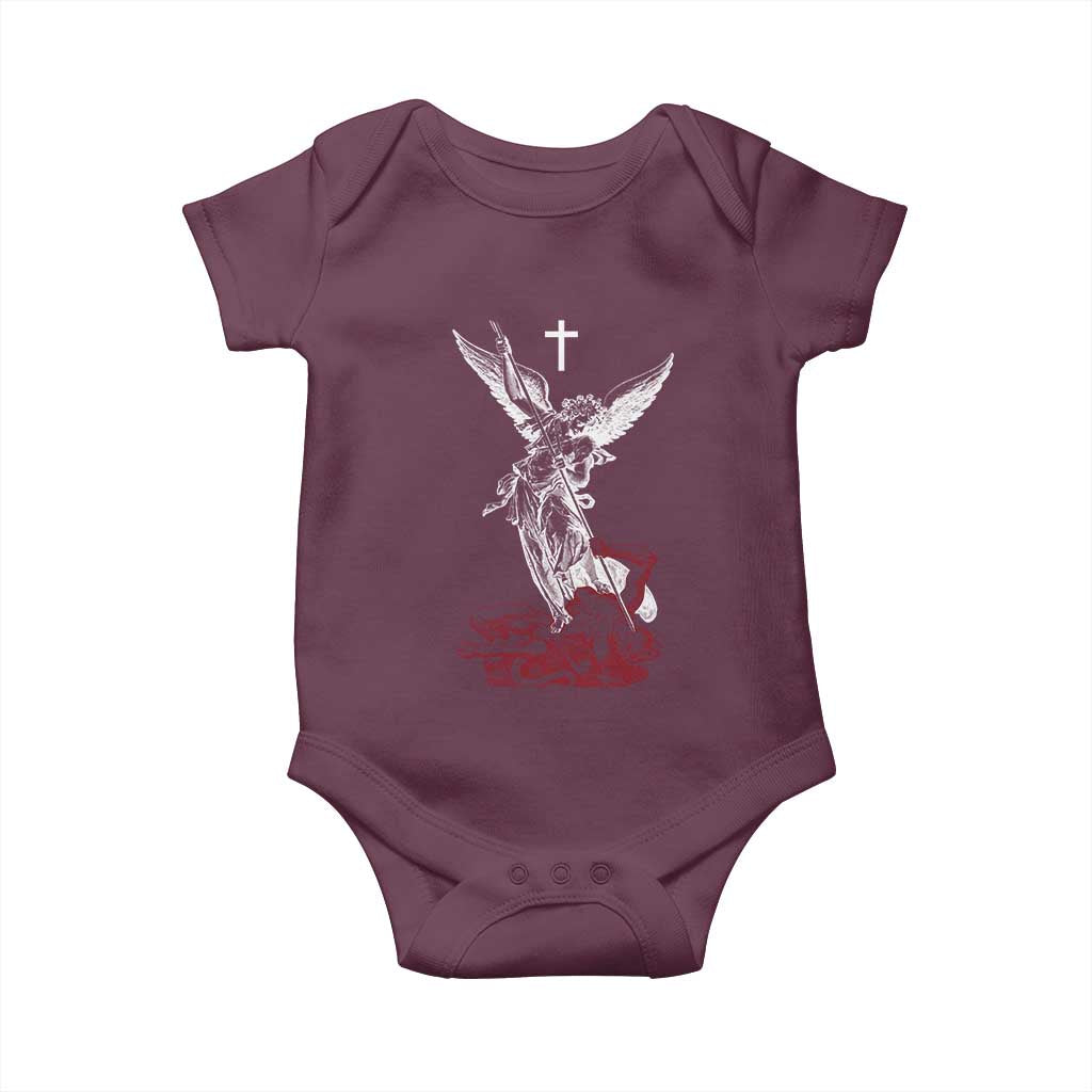 Saint Michael The Archangel Defeating Satan Baby Onesie TS10 Maroon Print Your Wear