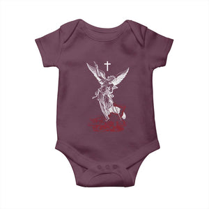 Saint Michael The Archangel Defeating Satan Baby Onesie TS10 Maroon Print Your Wear