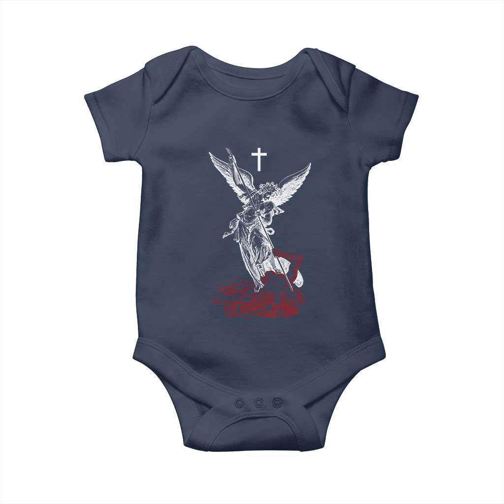 Saint Michael The Archangel Defeating Satan Baby Onesie TS10 Navy Print Your Wear