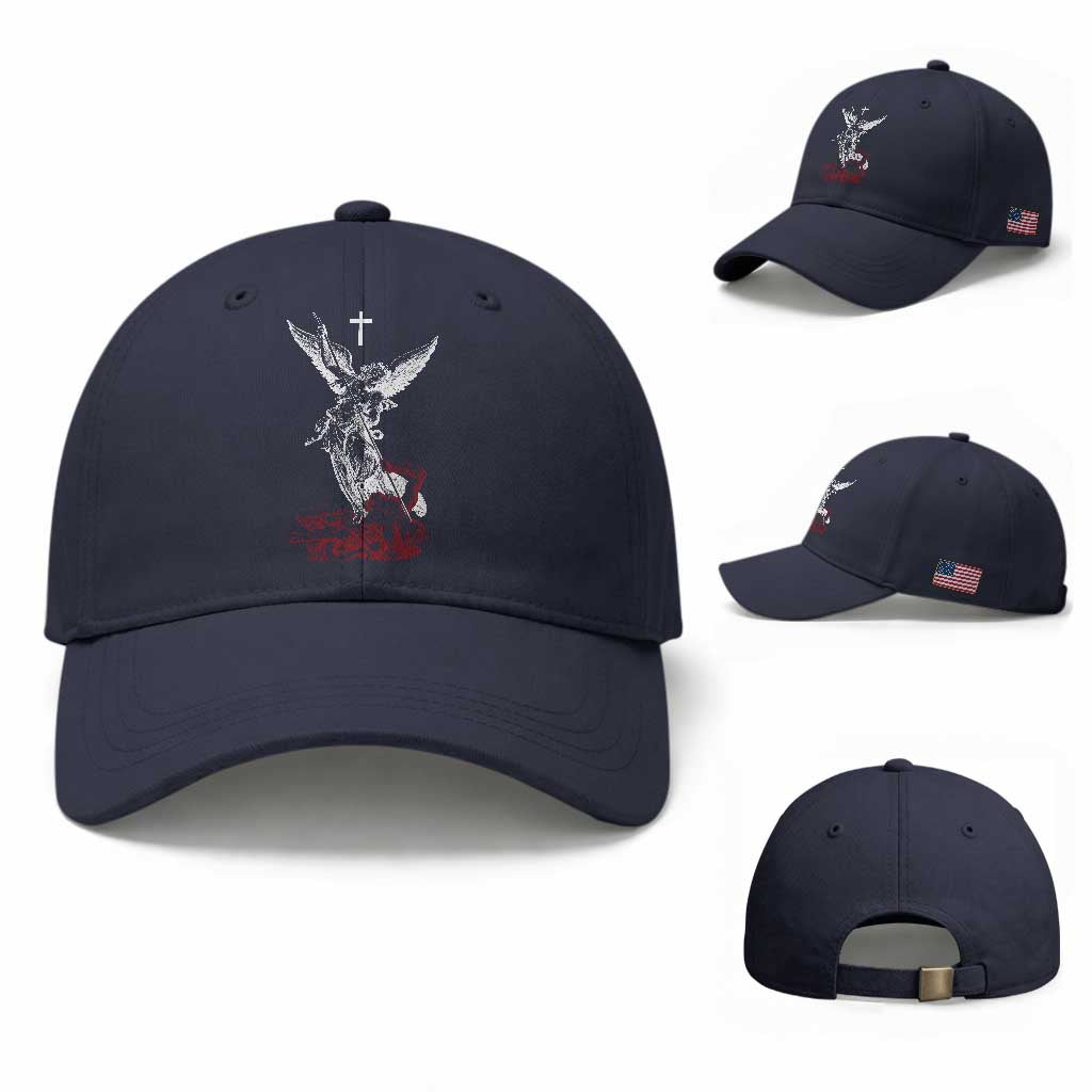 Saint Michael The Archangel Defeating Satan Baseball Cap TS10 Baseball Cap Universal Fit Navy Print Your Wear