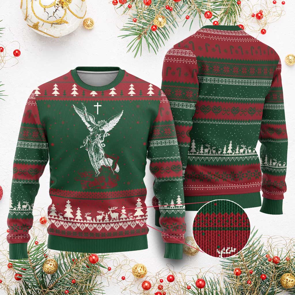 Saint Michael The Archangel Defeating Satan Ugly Christmas Sweater TS10 Red Green Print Your Wear
