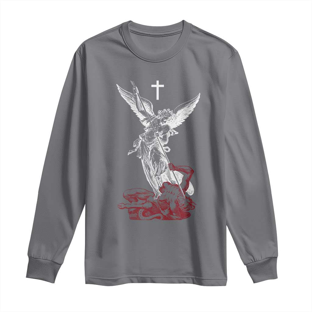 Saint Michael The Archangel Defeating Satan Long Sleeve Shirt TS10 Charcoal Print Your Wear