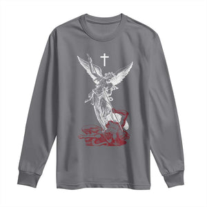 Saint Michael The Archangel Defeating Satan Long Sleeve Shirt TS10 Charcoal Print Your Wear