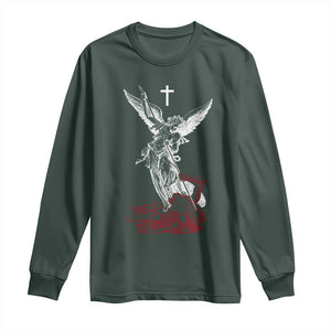 Saint Michael The Archangel Defeating Satan Long Sleeve Shirt TS10 Dark Forest Green Print Your Wear