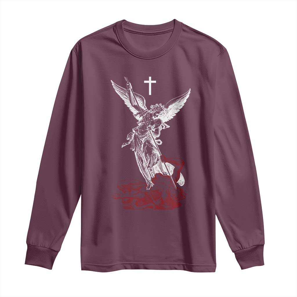 Saint Michael The Archangel Defeating Satan Long Sleeve Shirt TS10 Maroon Print Your Wear