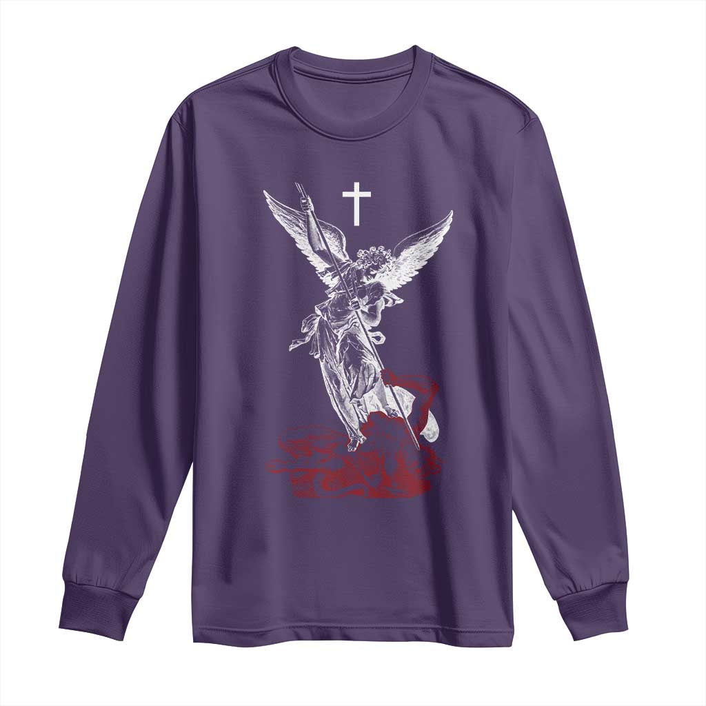 Saint Michael The Archangel Defeating Satan Long Sleeve Shirt TS10 Purple Print Your Wear