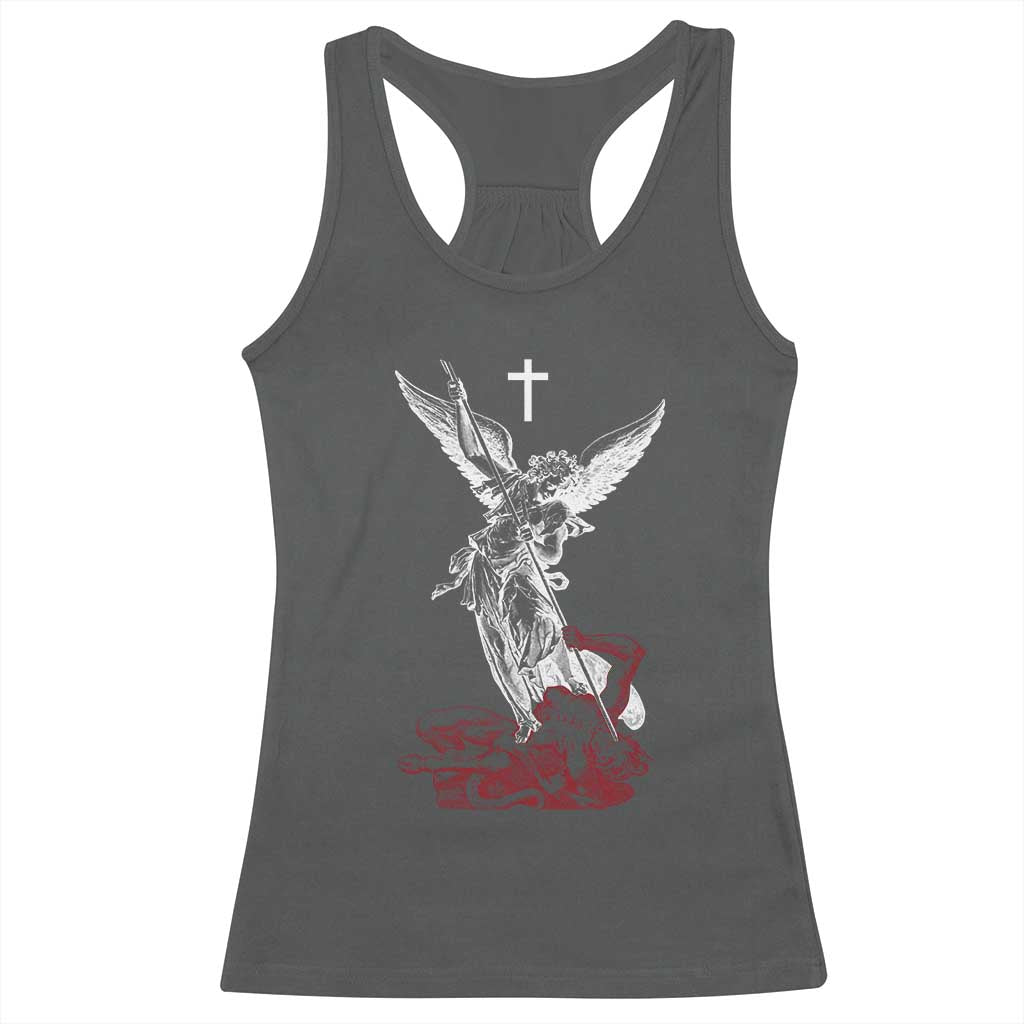 Saint Michael The Archangel Defeating Satan Racerback Tank Top TS10 Dark Heather Print Your Wear