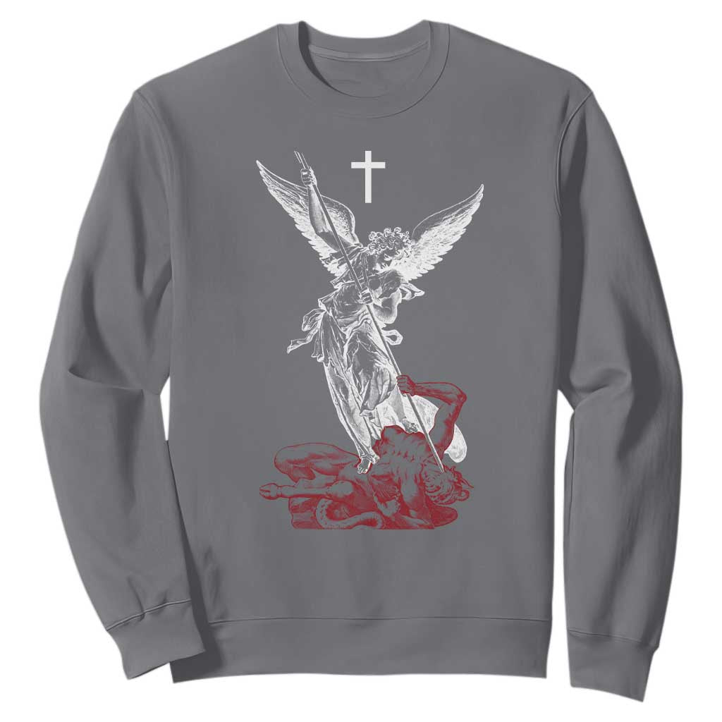 Saint Michael The Archangel Defeating Satan Sweatshirt TS10 Charcoal Print Your Wear