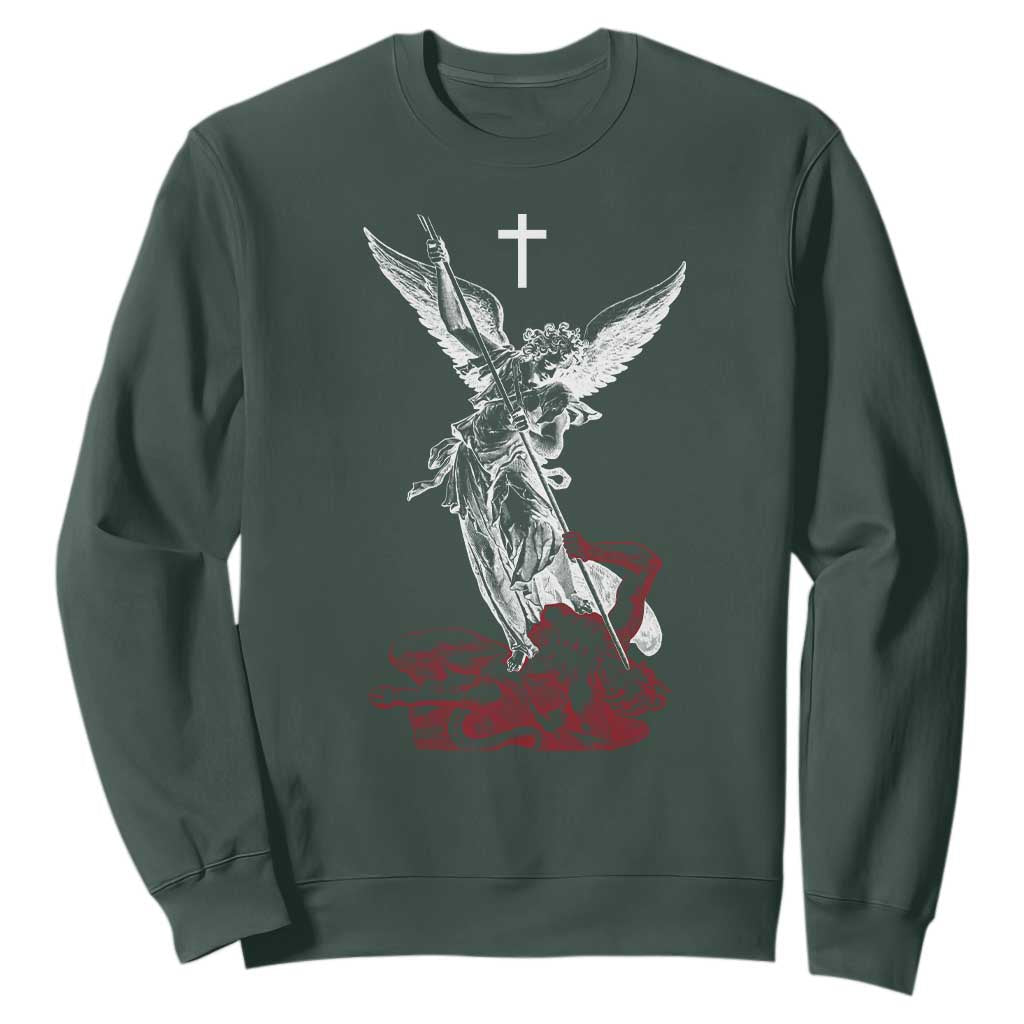 Saint Michael The Archangel Defeating Satan Sweatshirt TS10 Dark Forest Green Print Your Wear