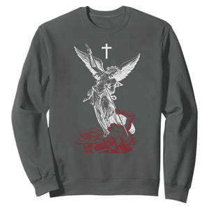 Saint Michael The Archangel Defeating Satan Sweatshirt TS10 Dark Heather Print Your Wear