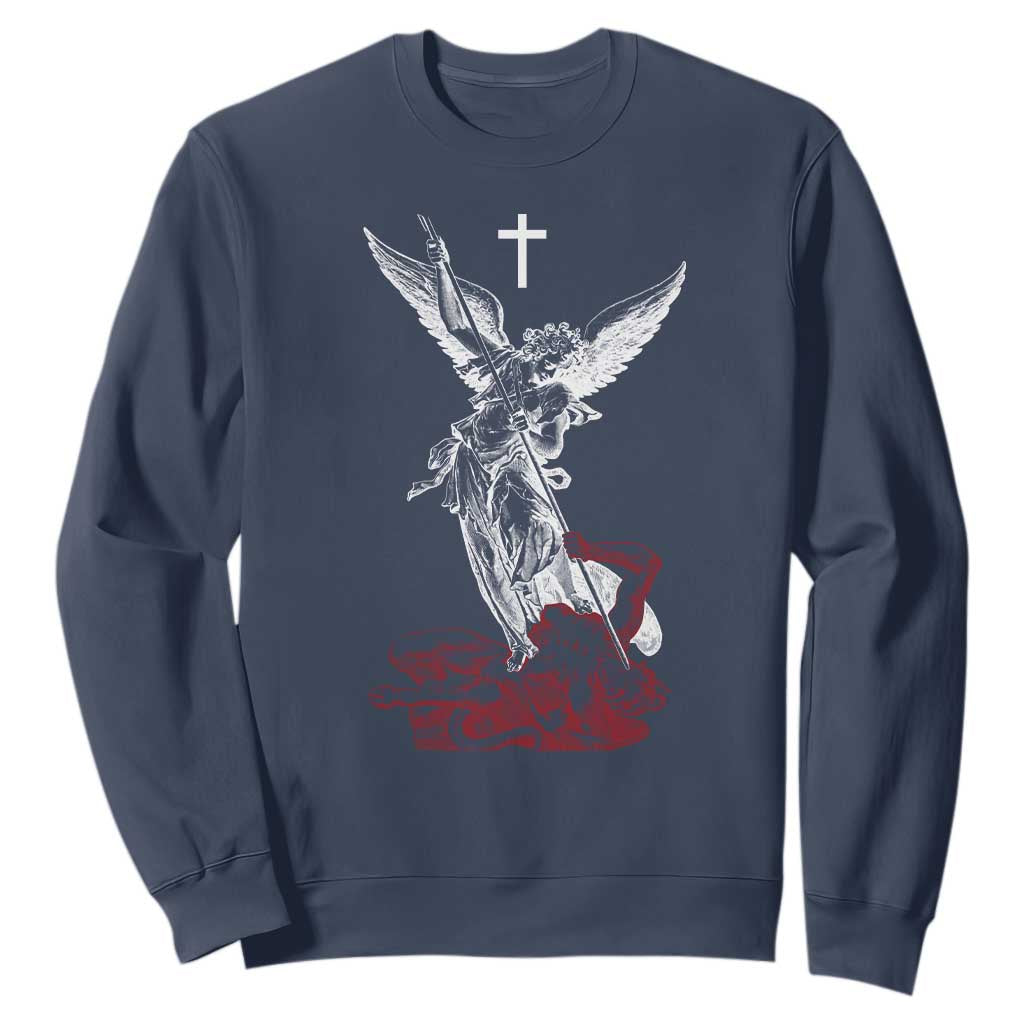 Saint Michael The Archangel Defeating Satan Sweatshirt TS10 Navy Print Your Wear