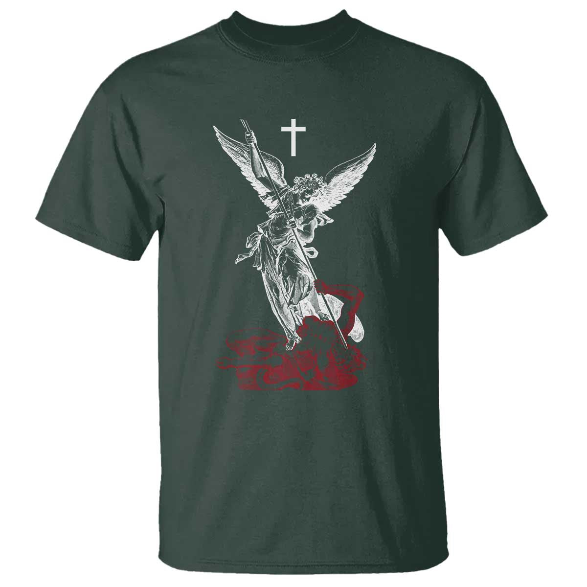 Saint Michael The Archangel Defeating Satan T Shirt TS10 Dark Forest Green Print Your Wear