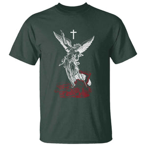 Saint Michael The Archangel Defeating Satan T Shirt TS10 Dark Forest Green Print Your Wear