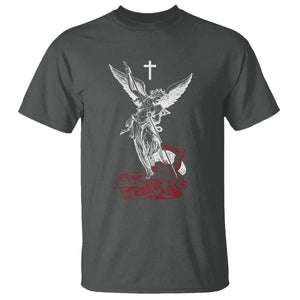 Saint Michael The Archangel Defeating Satan T Shirt TS10 Dark Heather Print Your Wear