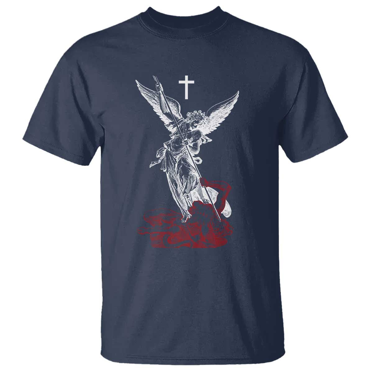 Saint Michael The Archangel Defeating Satan T Shirt TS10 Navy Print Your Wear