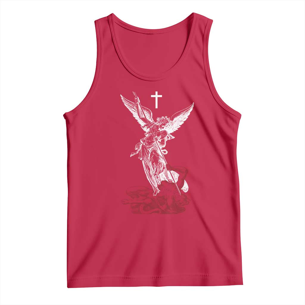 Saint Michael The Archangel Defeating Satan Tank Top TS10 Red Print Your Wear
