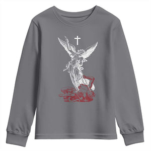Saint Michael The Archangel Defeating Satan Youth Sweatshirt TS10 Charcoal Print Your Wear