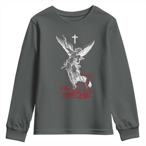 Saint Michael The Archangel Defeating Satan Youth Sweatshirt TS10 Dark Heather Print Your Wear