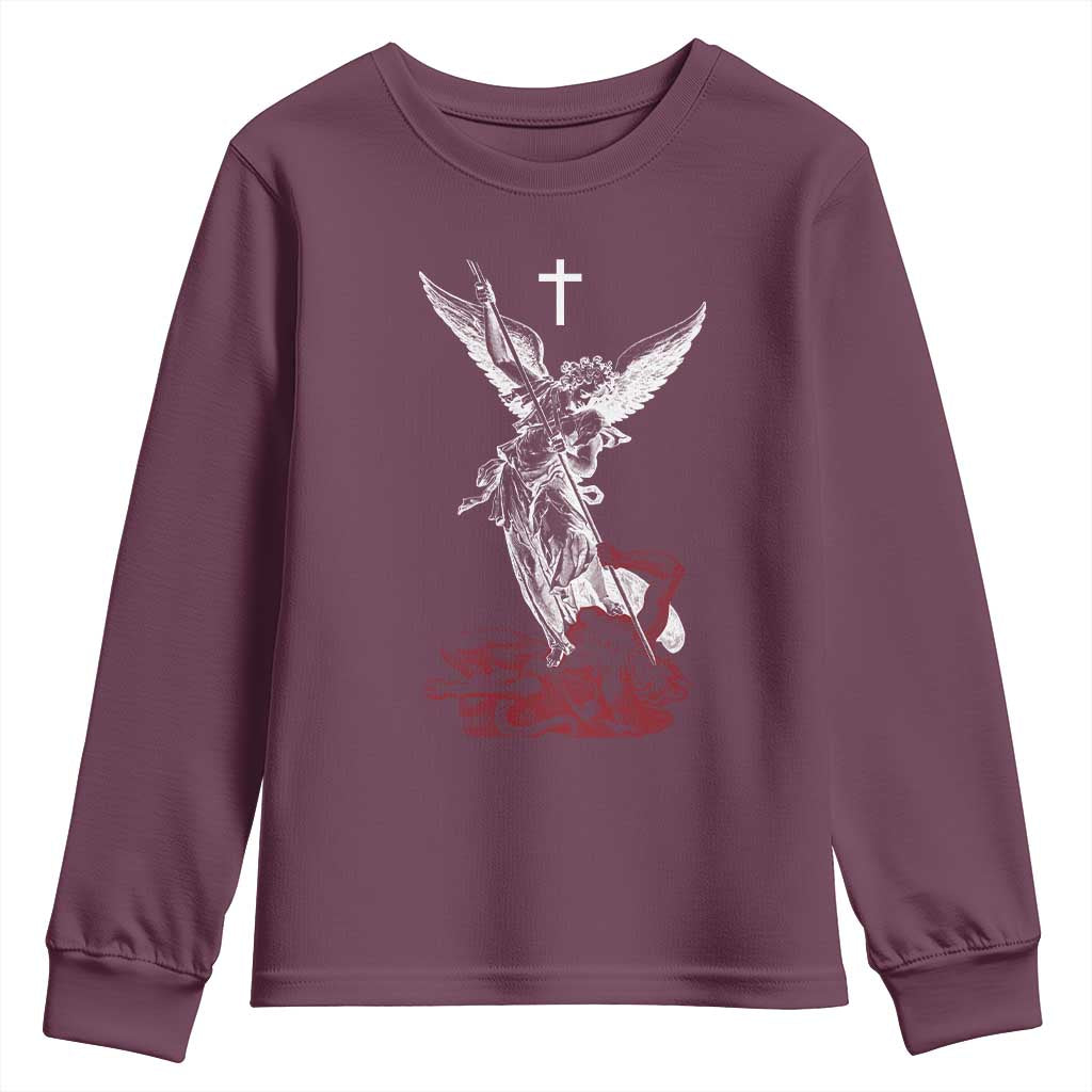 Saint Michael The Archangel Defeating Satan Youth Sweatshirt TS10 Maroon Print Your Wear