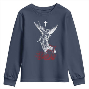 Saint Michael The Archangel Defeating Satan Youth Sweatshirt TS10 Navy Print Your Wear