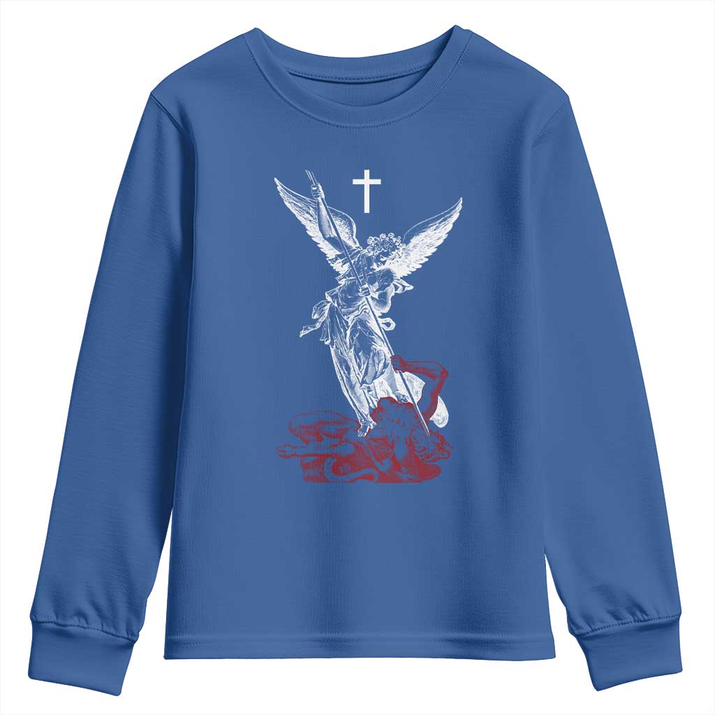 Saint Michael The Archangel Defeating Satan Youth Sweatshirt TS10 Royal Blue Print Your Wear