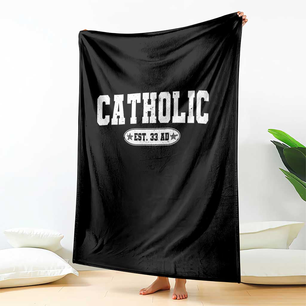 Catholic Since 33 AD Throw Blanket Vintage Varsity Crucifix Jesus Eucharist Christianity TS10 Print Your Wear