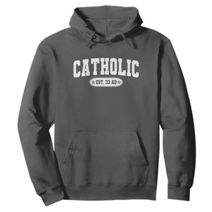 Catholic Since 33 AD Hoodie Vintage Varsity Crucifix Jesus Eucharist Christianity TS10 Dark Heather Print Your Wear