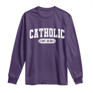 Catholic Since 33 AD Long Sleeve Shirt Vintage Varsity Crucifix Jesus Eucharist Christianity TS10 Purple Print Your Wear