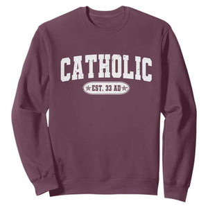 Catholic Since 33 AD Sweatshirt Vintage Varsity Crucifix Jesus Eucharist Christianity TS10 Maroon Print Your Wear