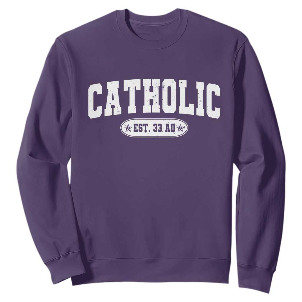 Catholic Since 33 AD Sweatshirt Vintage Varsity Crucifix Jesus Eucharist Christianity TS10 Purple Print Your Wear