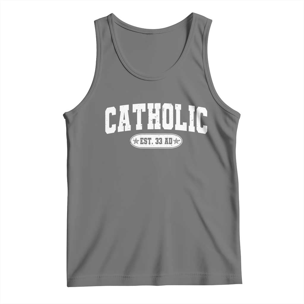 Catholic Since 33 AD Tank Top Vintage Varsity Crucifix Jesus Eucharist Christianity TS10 Black Heather Print Your Wear