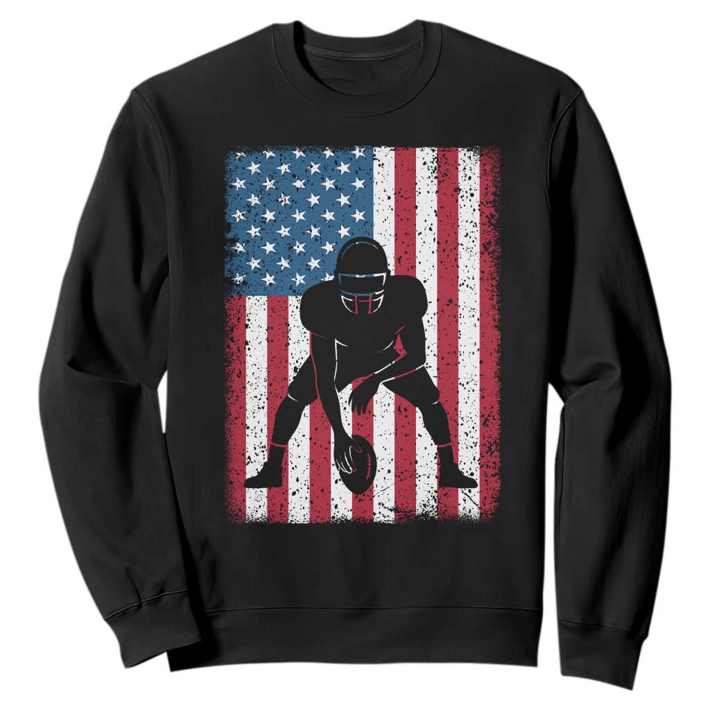 American Flag Football Sweatshirt Cool Distressed Vintage Patriotic Football Player TS10 Black Print Your Wear
