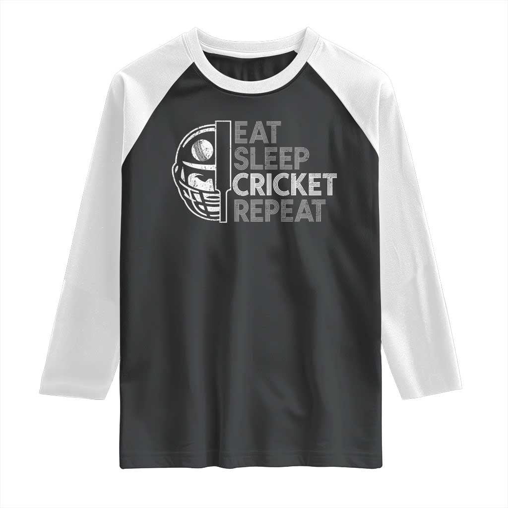 Eat Sleep Cricket Repeat Raglan Shirt Retro Vintage Cricket Gifts TS10 Black White Print Your Wear