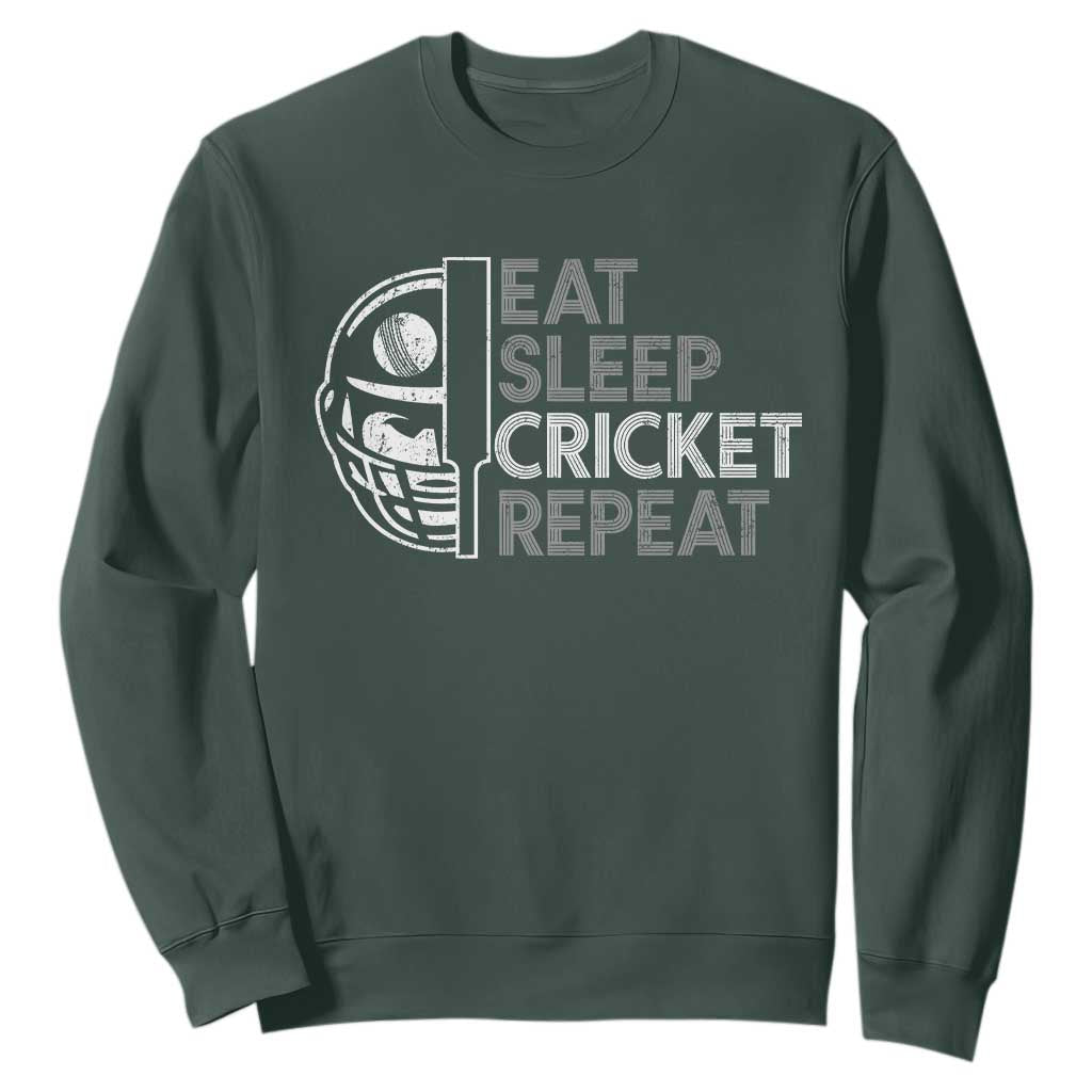 Eat Sleep Cricket Repeat Sweatshirt Retro Vintage Cricket Gifts TS10 Dark Forest Green Print Your Wear