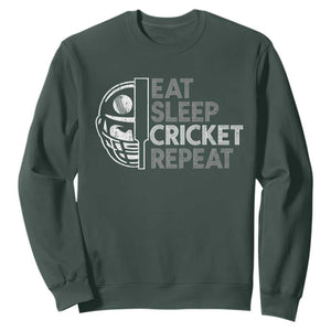 Eat Sleep Cricket Repeat Sweatshirt Retro Vintage Cricket Gifts TS10 Dark Forest Green Print Your Wear