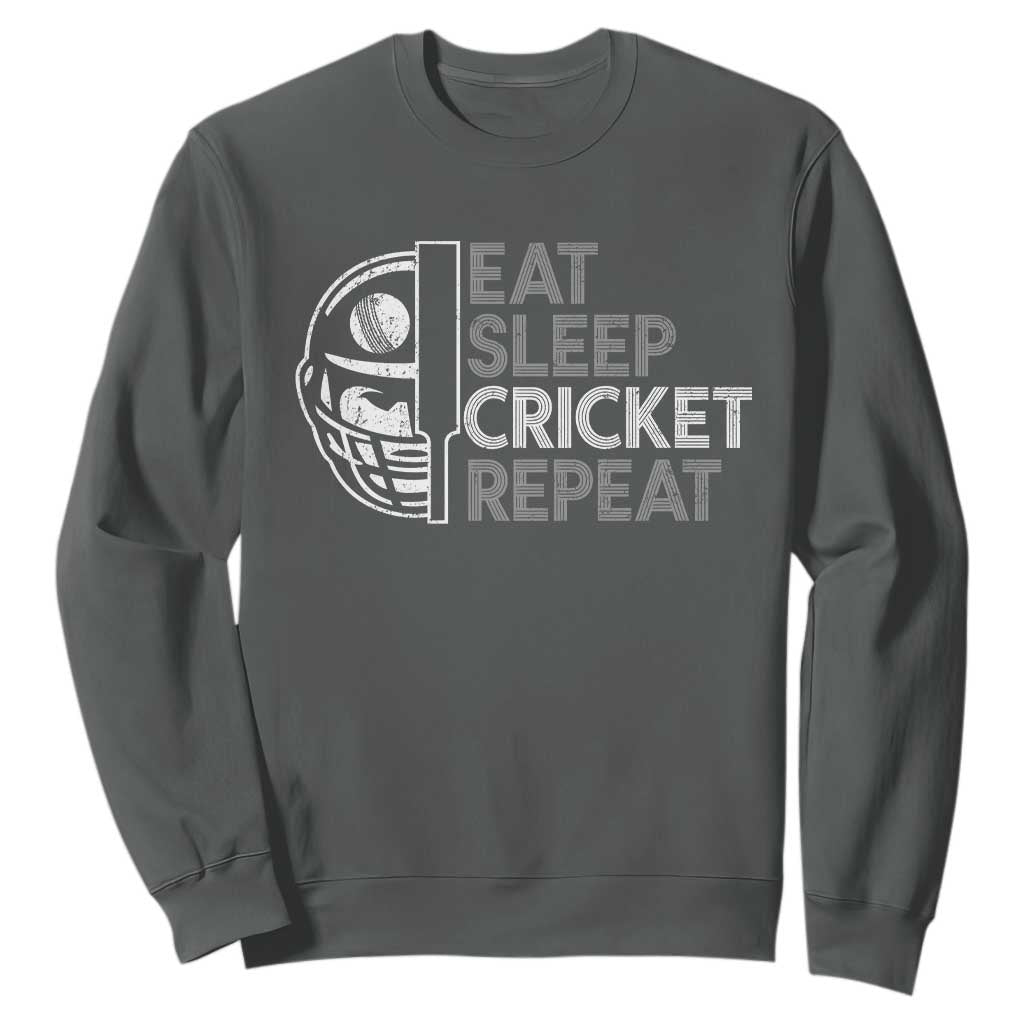 Eat Sleep Cricket Repeat Sweatshirt Retro Vintage Cricket Gifts TS10 Dark Heather Print Your Wear