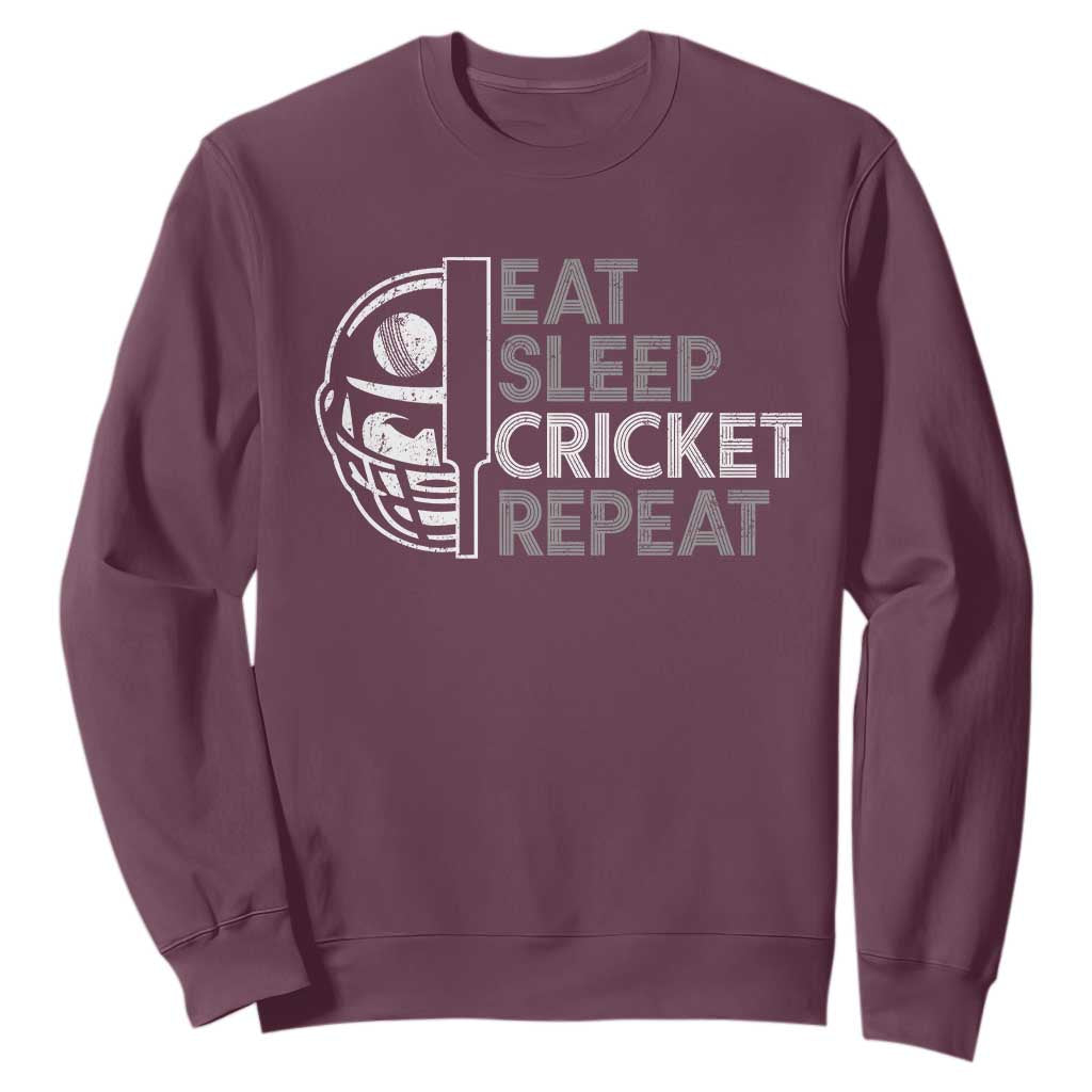 Eat Sleep Cricket Repeat Sweatshirt Retro Vintage Cricket Gifts TS10 Maroon Print Your Wear