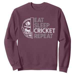 Eat Sleep Cricket Repeat Sweatshirt Retro Vintage Cricket Gifts TS10 Maroon Print Your Wear