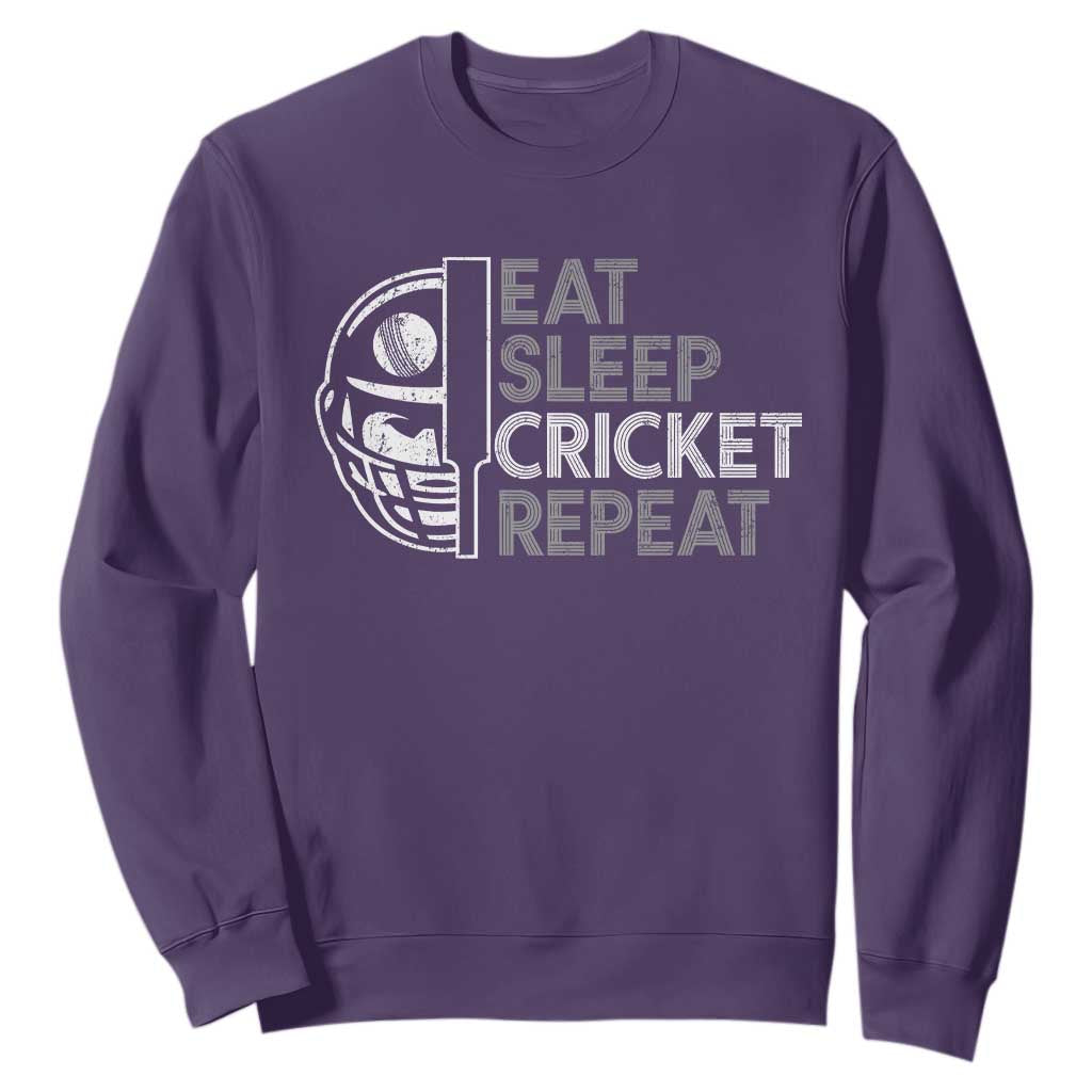 Eat Sleep Cricket Repeat Sweatshirt Retro Vintage Cricket Gifts TS10 Purple Print Your Wear