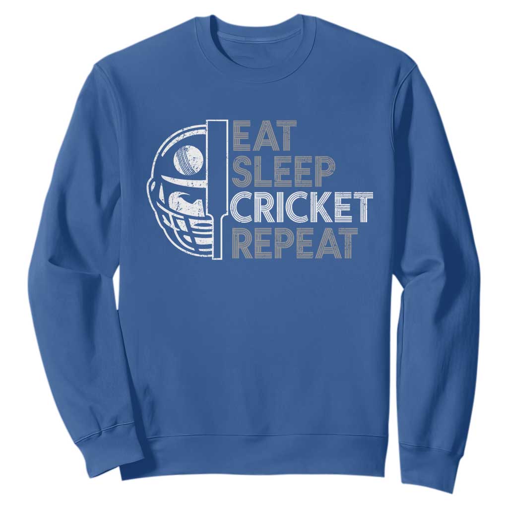 Eat Sleep Cricket Repeat Sweatshirt Retro Vintage Cricket Gifts TS10 Royal Blue Print Your Wear