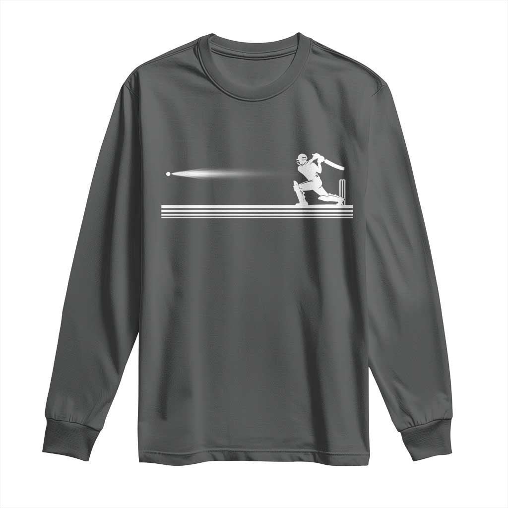 Cricket Player Long Sleeve Shirt Powerful Batsman Shot Cricket Gifts TS10 Dark Heather Print Your Wear