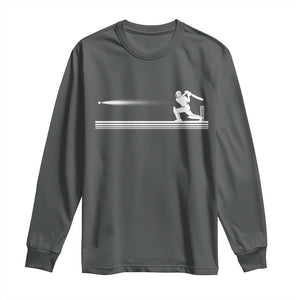 Cricket Player Long Sleeve Shirt Powerful Batsman Shot Cricket Gifts TS10 Dark Heather Print Your Wear