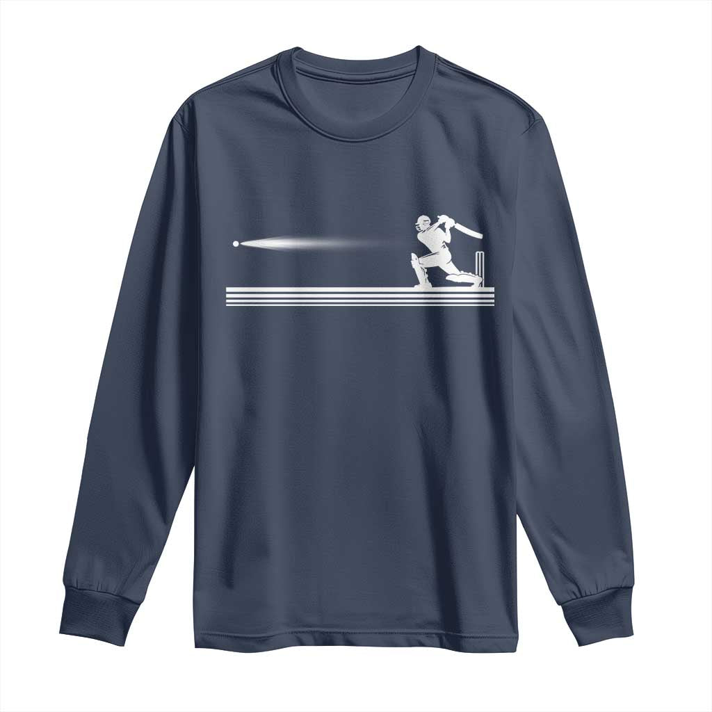 Cricket Player Long Sleeve Shirt Powerful Batsman Shot Cricket Gifts TS10 Navy Print Your Wear